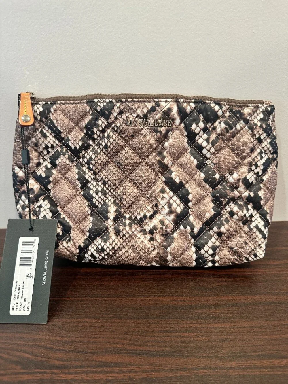 MZ Wallace Zoey Cosmetic Pouch • Brown Snake • NWT • Discontinued
